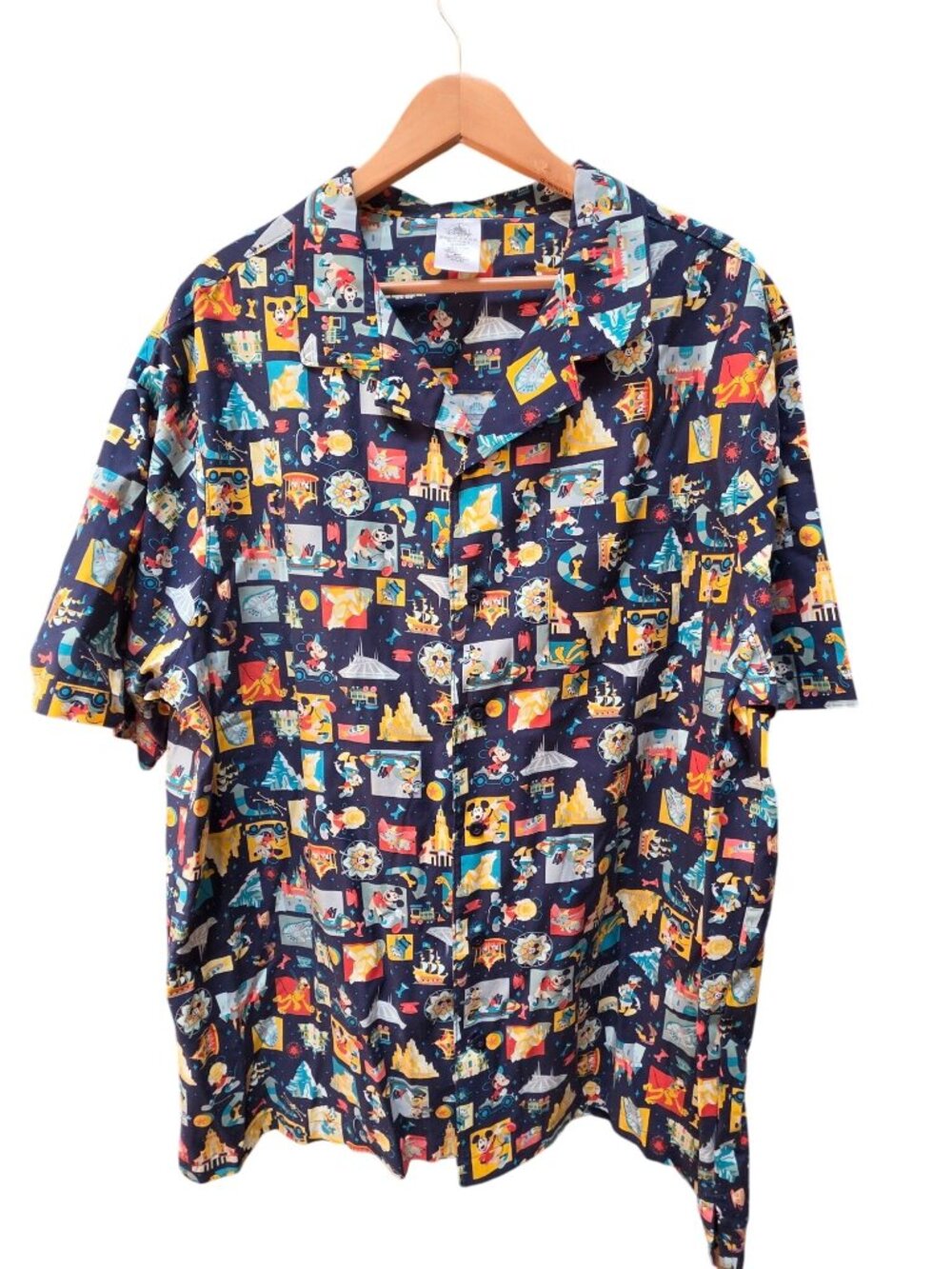 Disney Parks Attractions Button Front Shirt Men's XXL Mickey Pluto Space Mountai